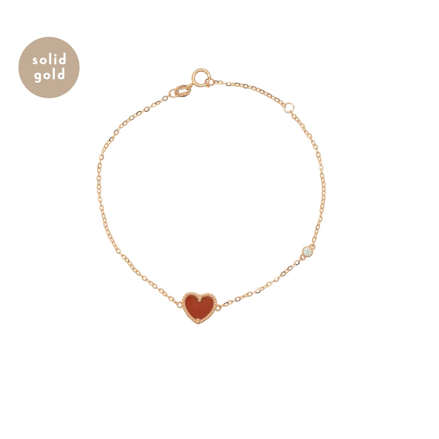 Solid Rose Gold Red Agate & Moissanite Bracelet