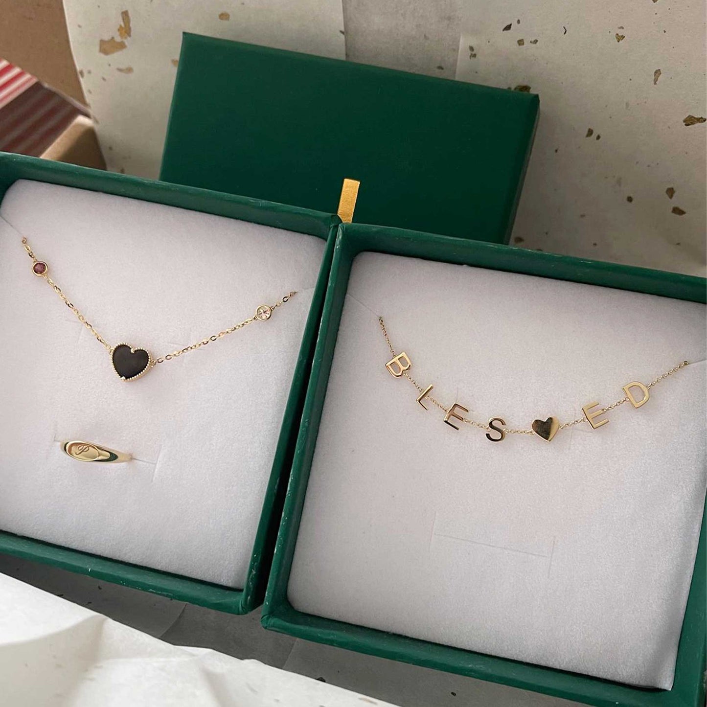 Solid Gold Initial and Birthstone Necklace