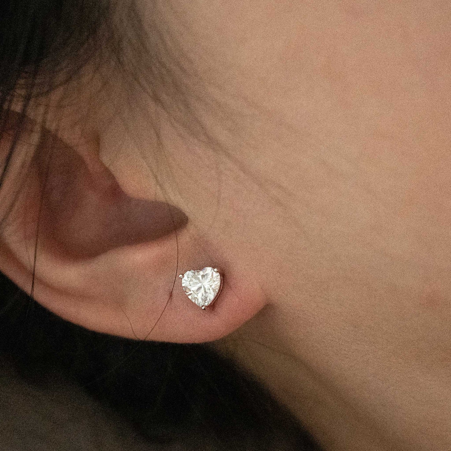 Classic Silver Heart Moissanite Studs