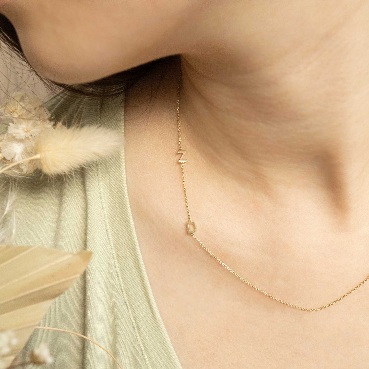 Solid Gold Initial and Birthstone Necklace