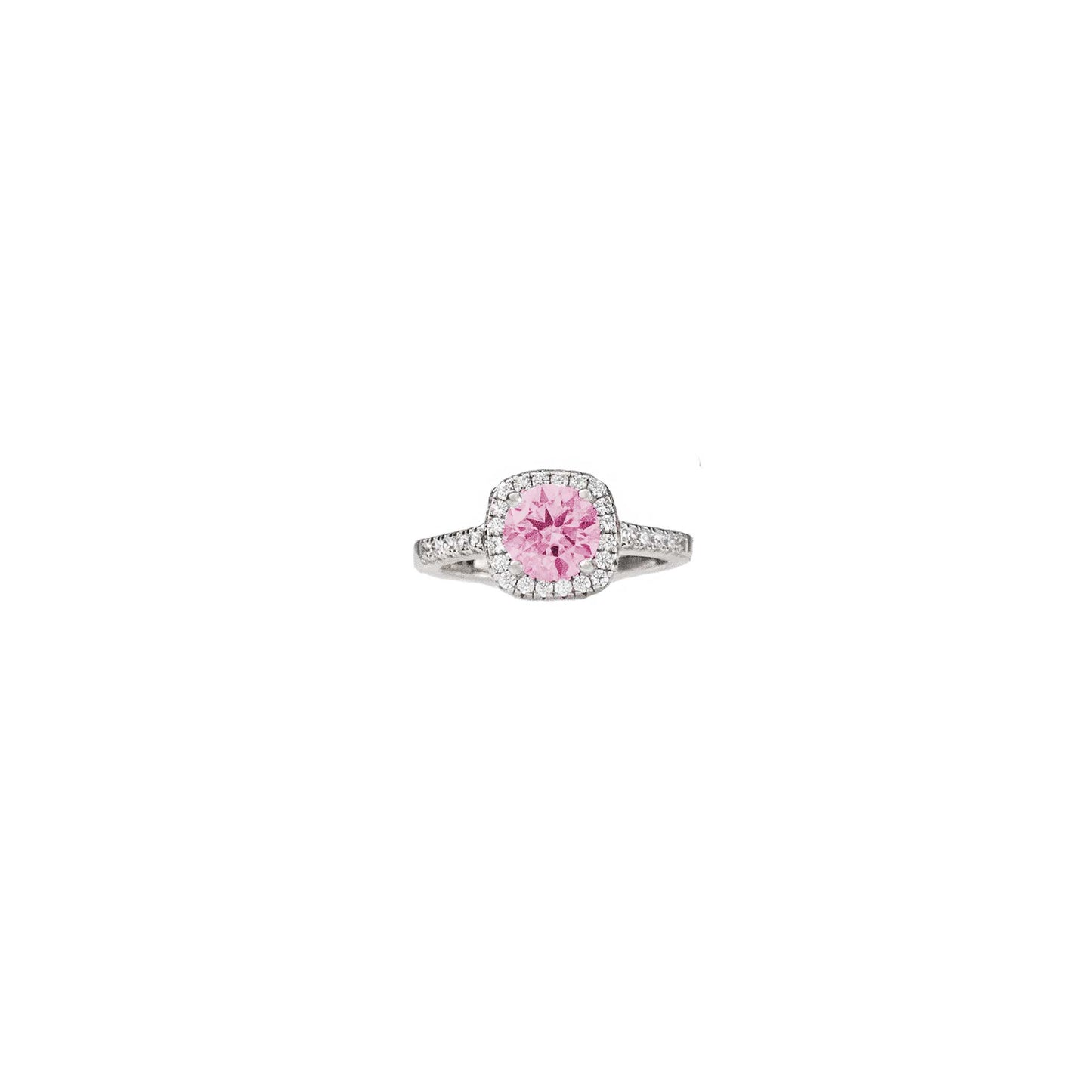 Silver Halo Pink Moissanite Rhombus Ring