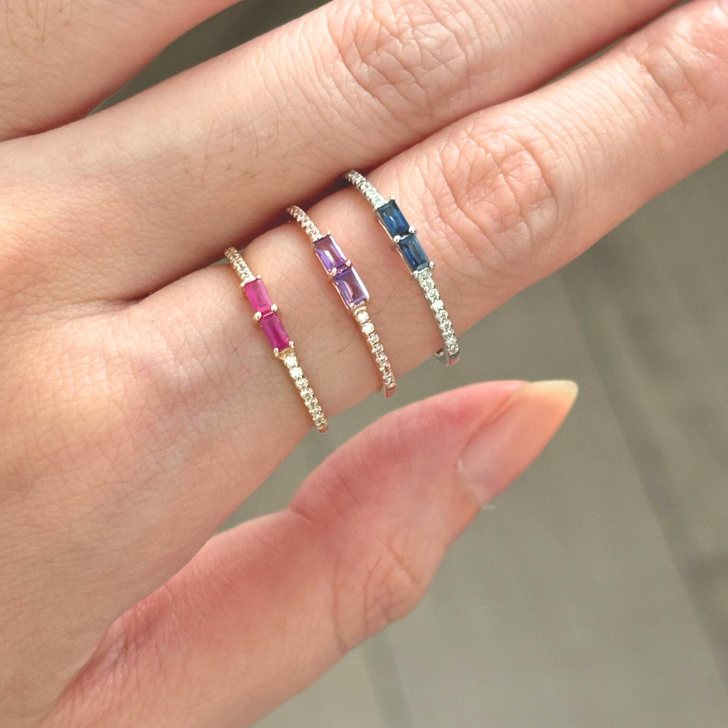 Solid Rose Gold Amethyst and Eternity Diamond Ring