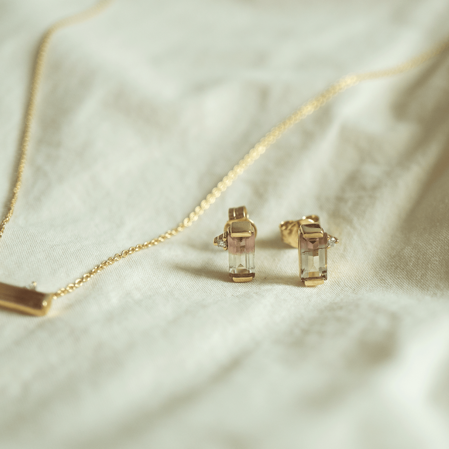 Solid Gold Bi-Coloured Tourmaline and Diamond Earrings