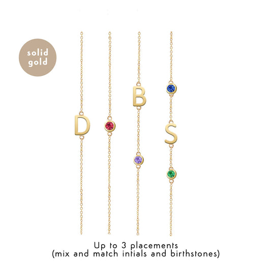 Solid Gold Initial and Birthstone Bracelet