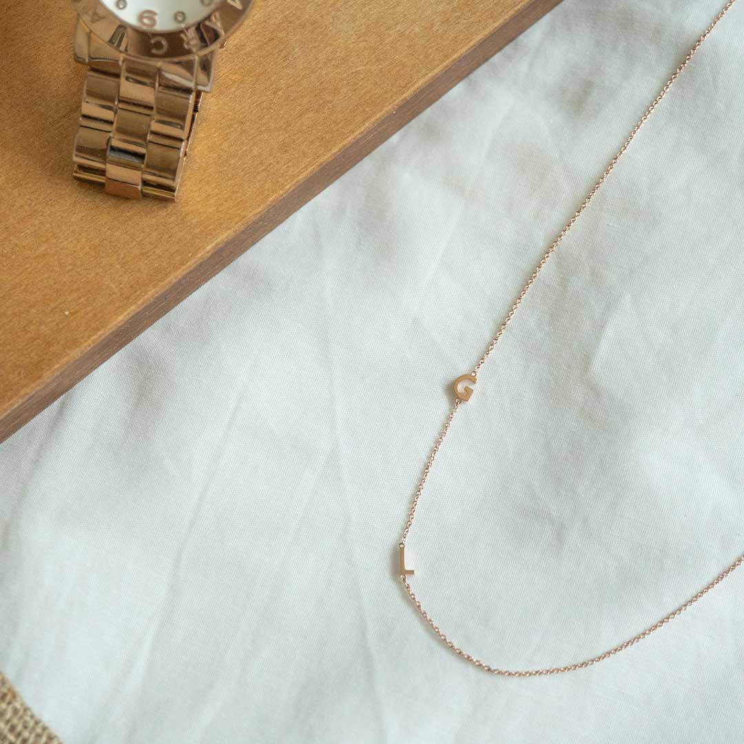 Solid Gold Initial and Birthstone Necklace