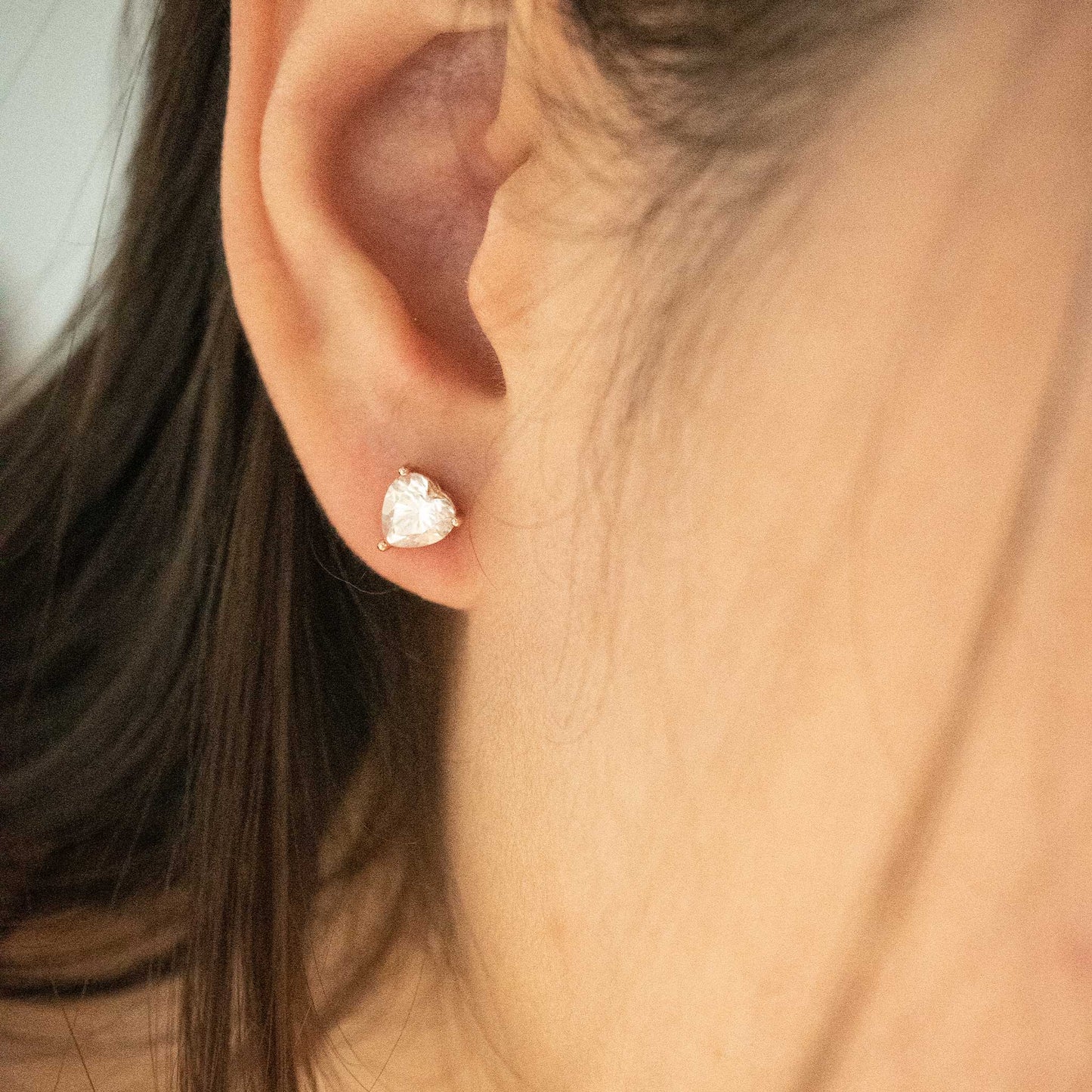 Classic Rose Heart Moissanite Studs