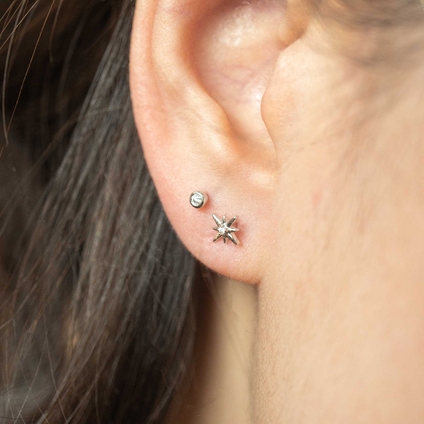 Solid White Gold Single Diamond Labret