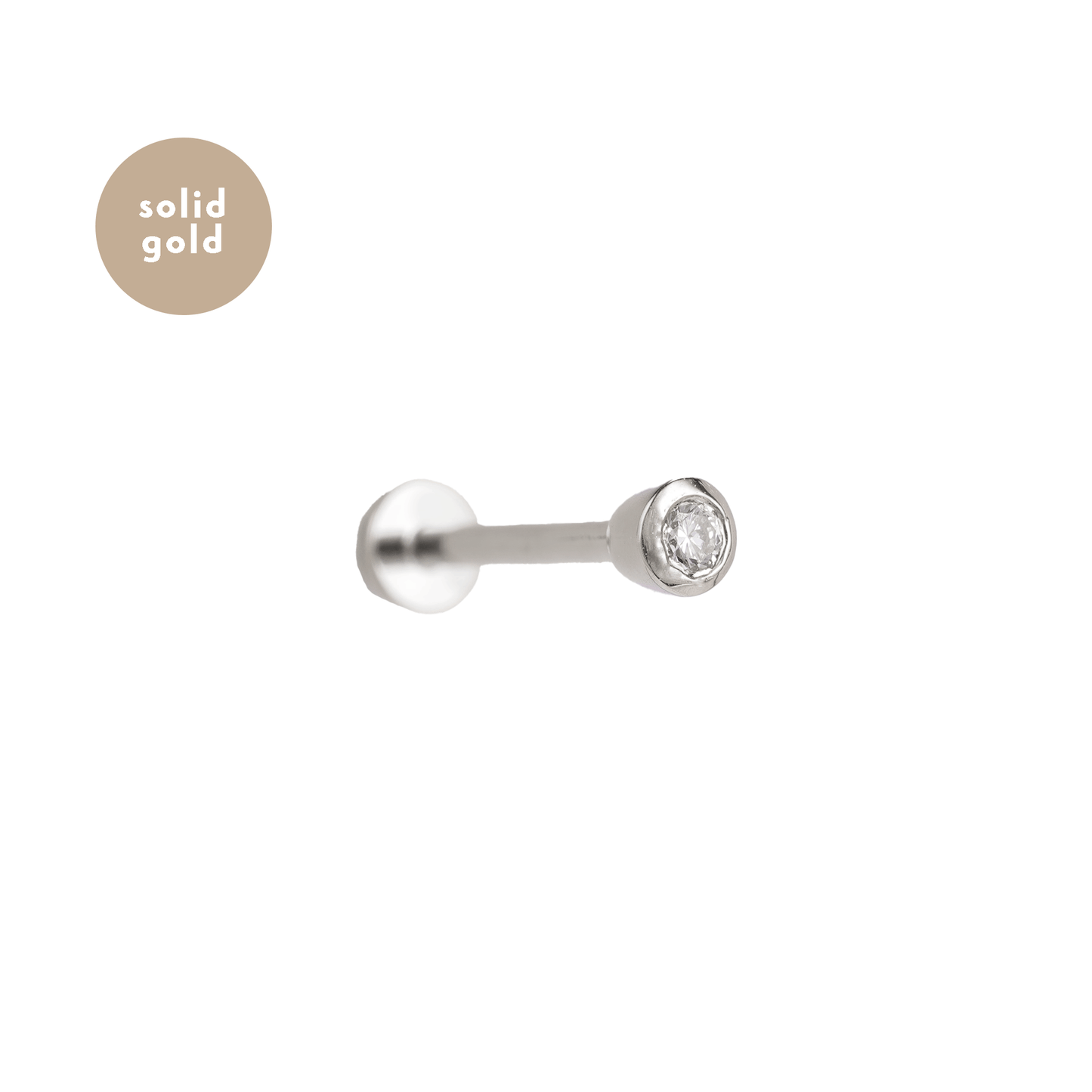 Solid White Gold Single Diamond Labret