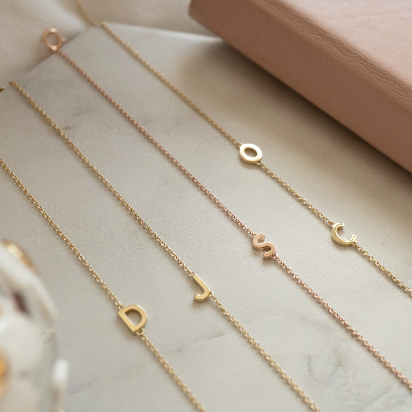 Double Solid Gold Initial Bracelet
