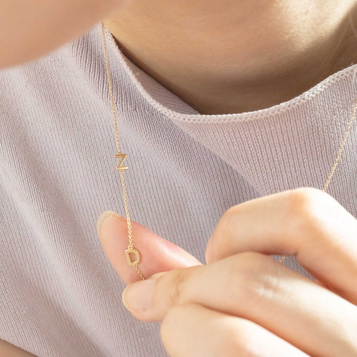 Solid Yellow Gold Initial Necklace