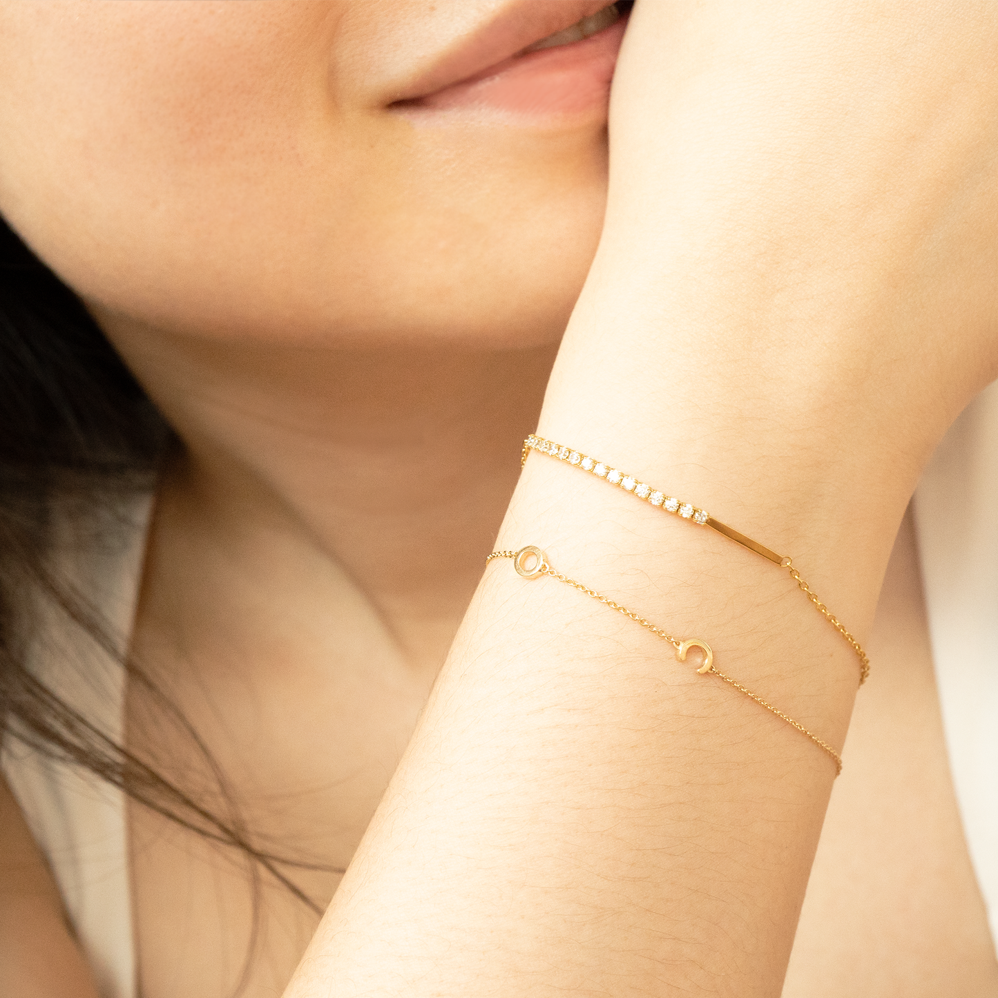 Double Solid Gold Initial Bracelet