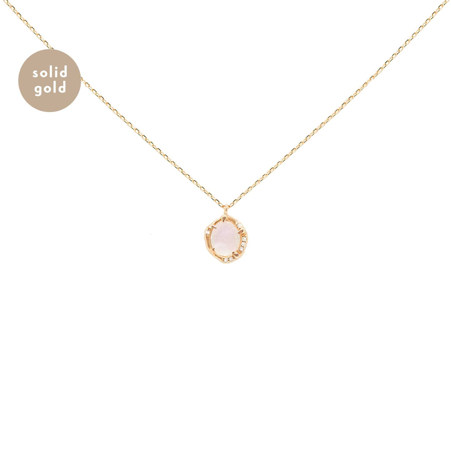Solid Rose Gold Moonstone Diamond Necklace