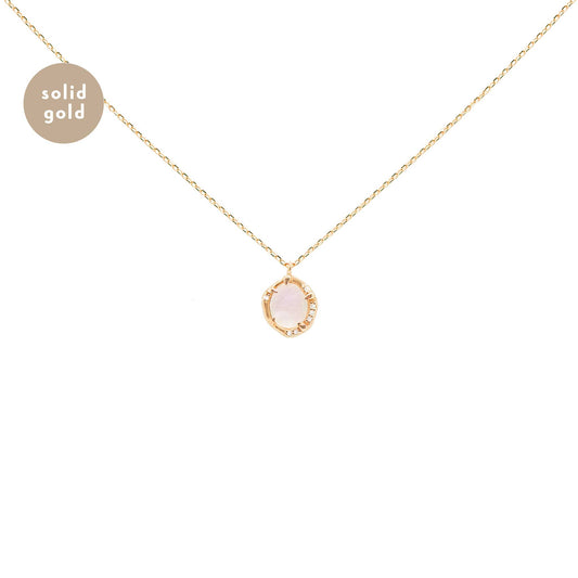 Solid Rose Gold Moonstone Diamond Necklace