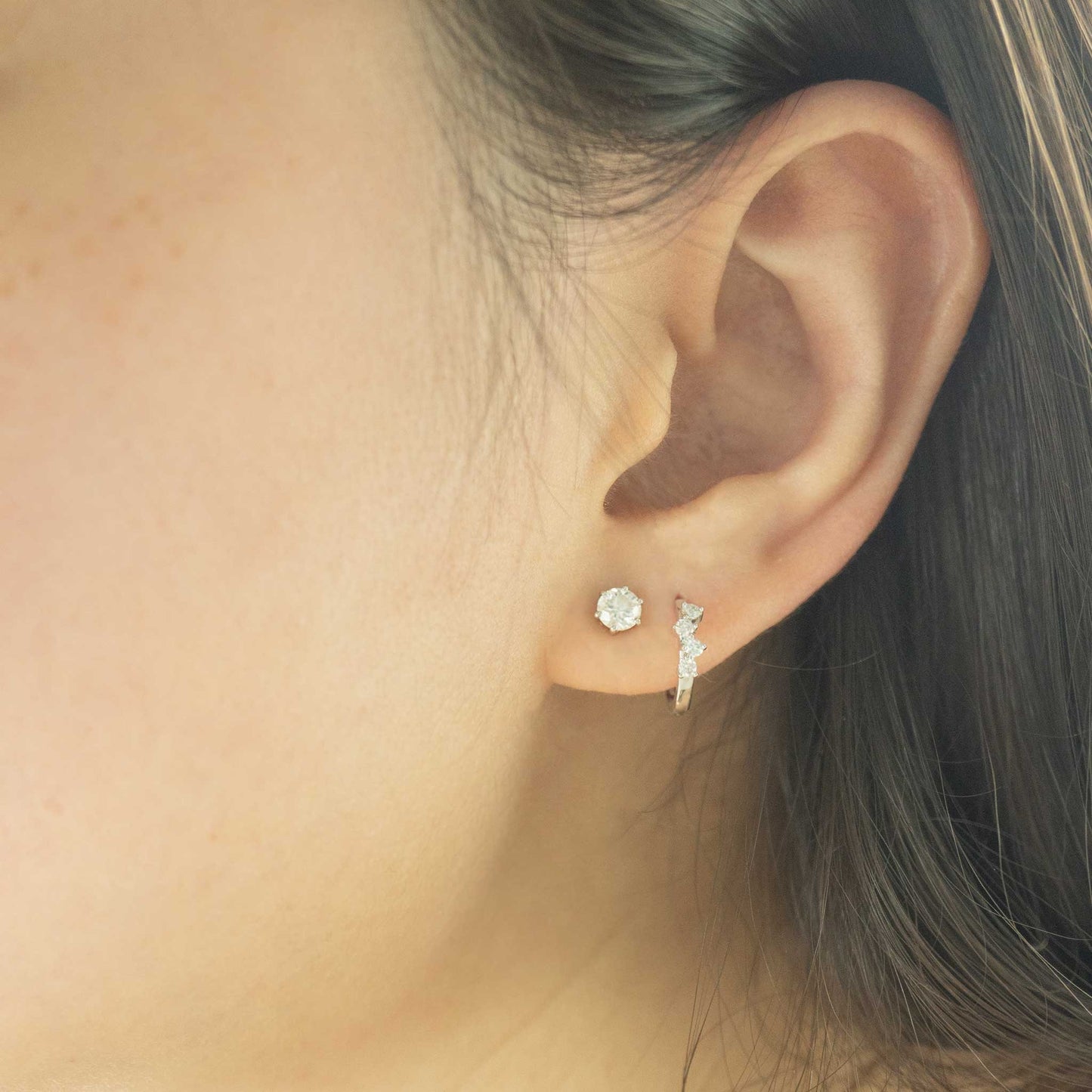 Solid White Gold Cluster Moissanite Huggies