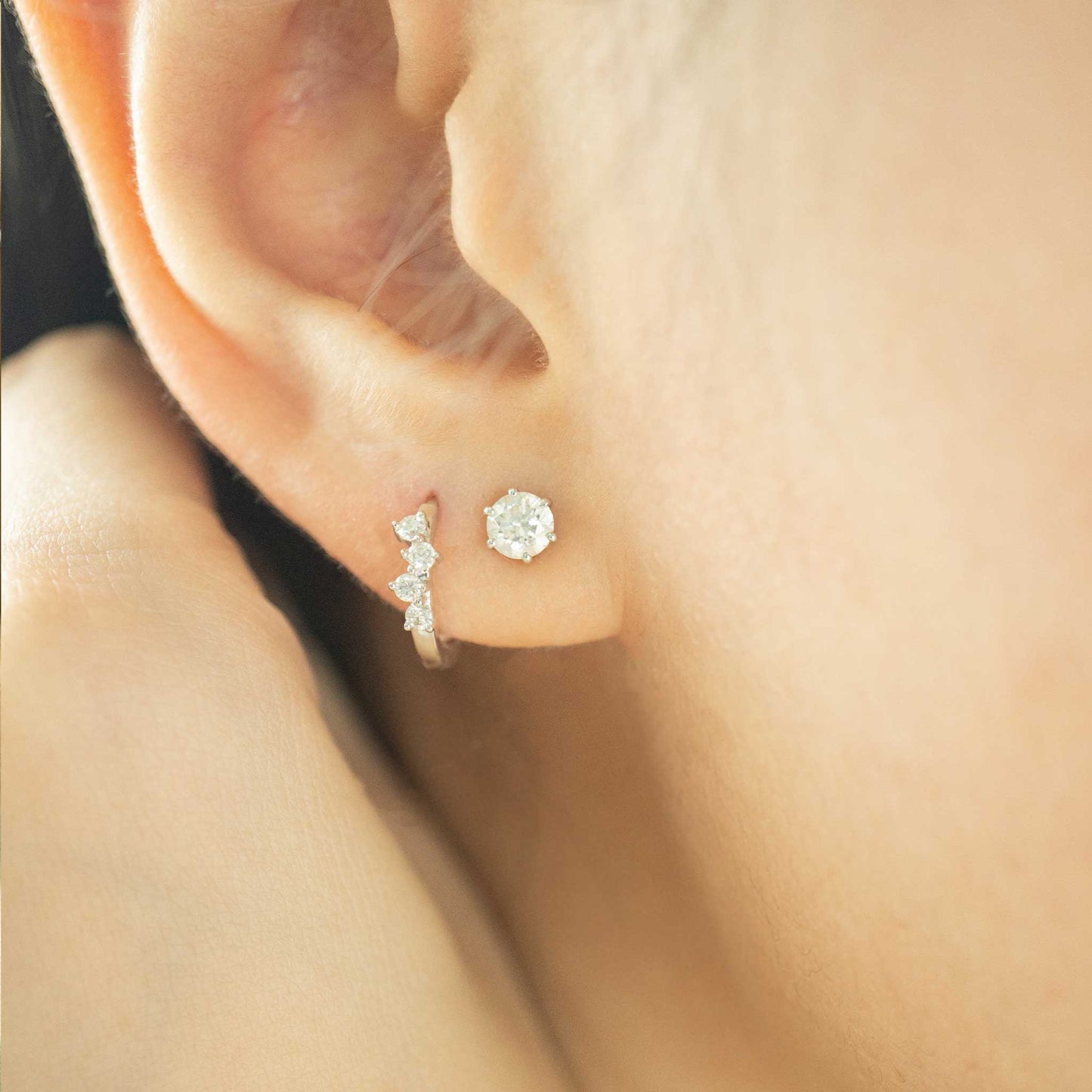 Solid Yellow Gold Cluster Moissanite Huggies