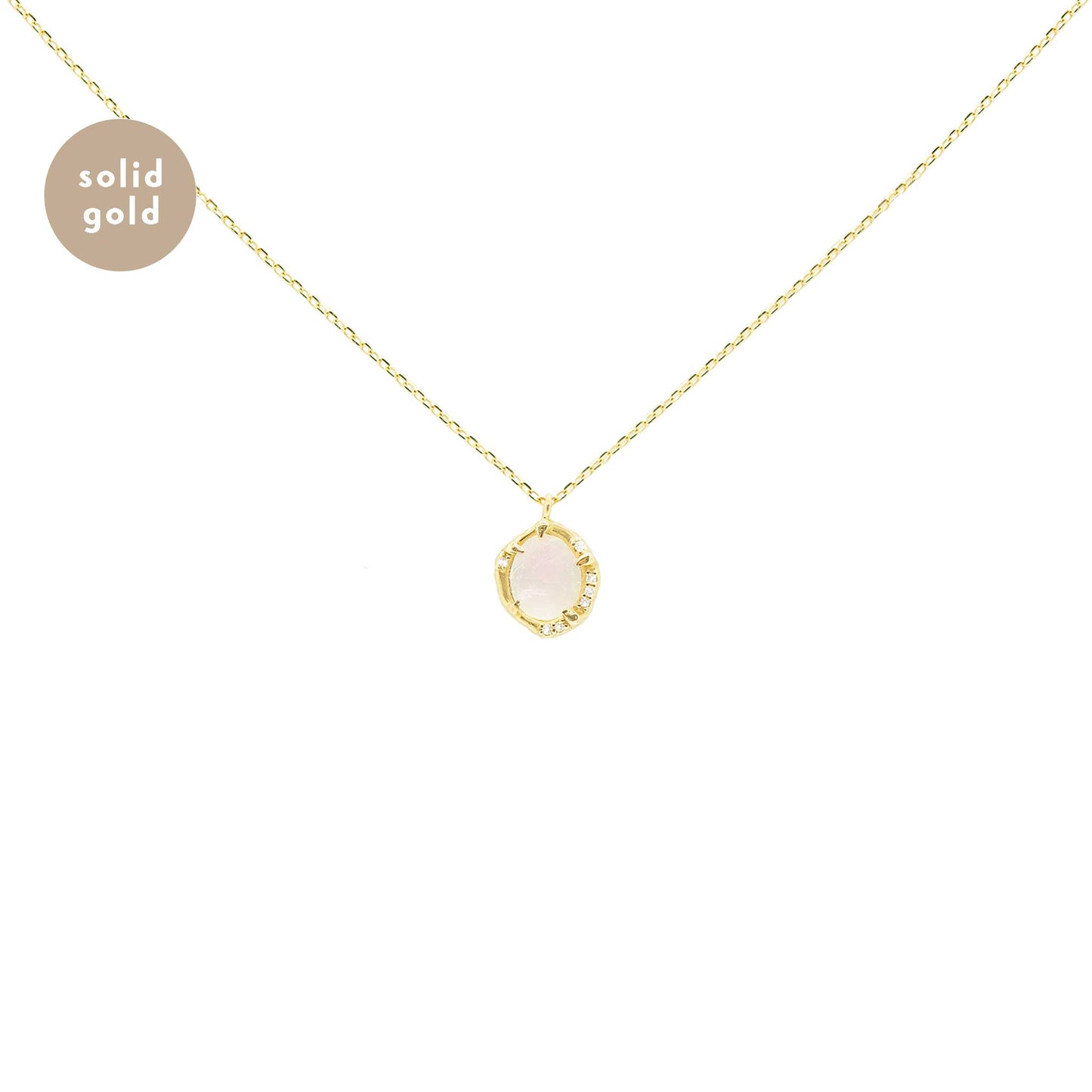 Solid Yellow Gold Moonstone Diamond Necklace