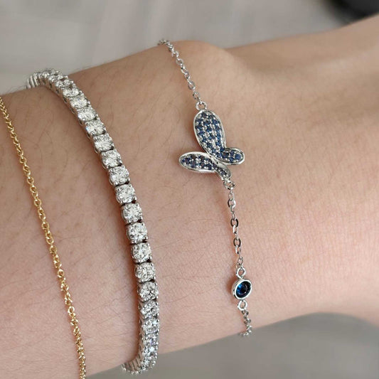 Solid White Gold Blue Sapphire Butterfly Bracelet