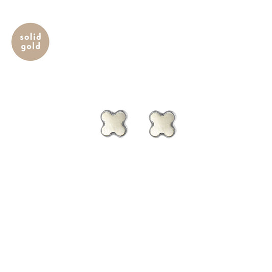 Solid White Gold Mother of Pearl Clover Studs