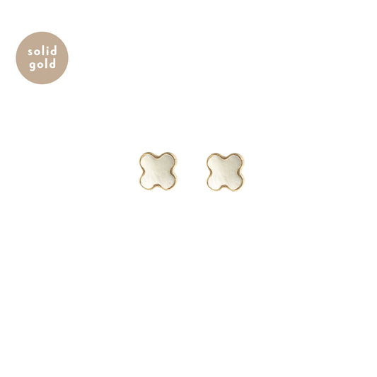 Solid Yellow Gold Mother of Pearl Clover Studs