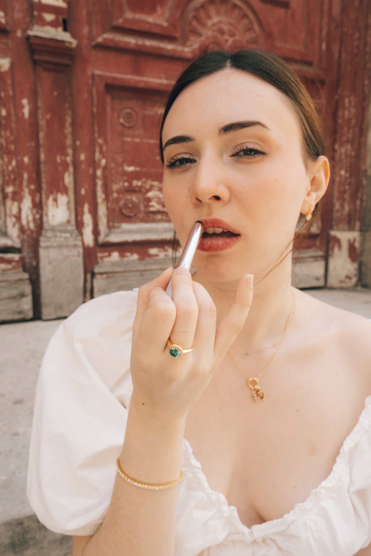 Gold Green Moissanite Rhombus Ring