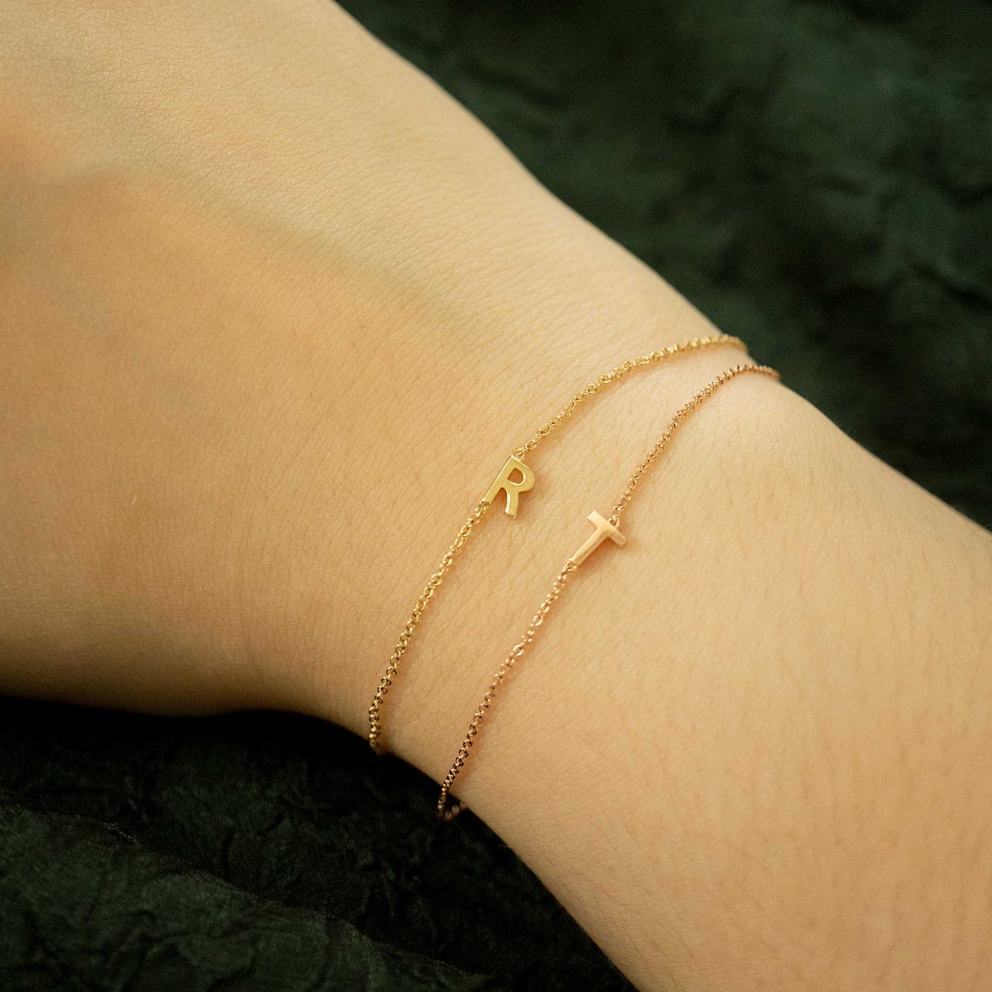 Solid Gold Initial and Birthstone Bracelet