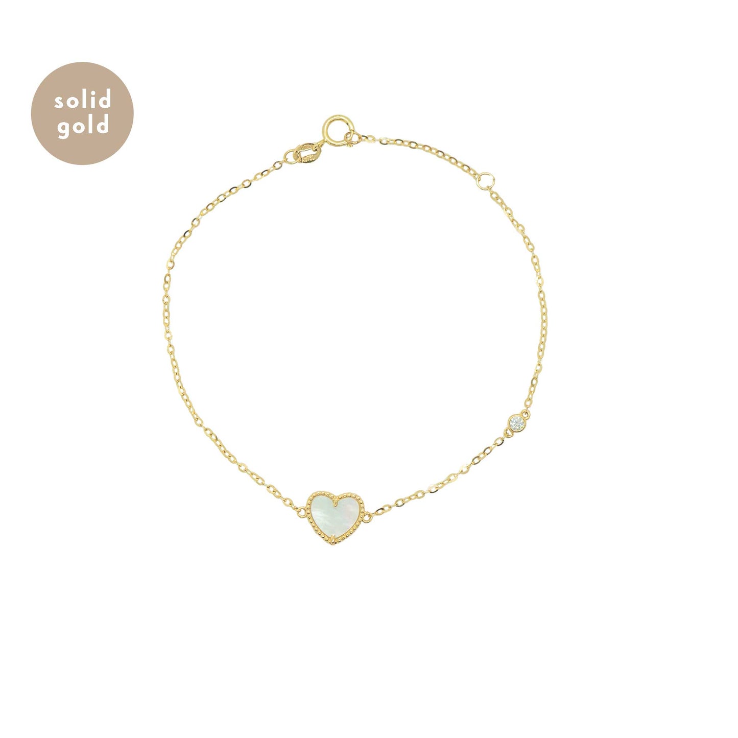 Solid Yellow Gold Mother of Pearl & Moissanite Bracelet