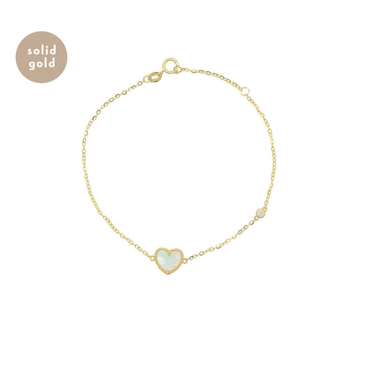Solid Yellow Gold Mother of Pearl & Moissanite Bracelet