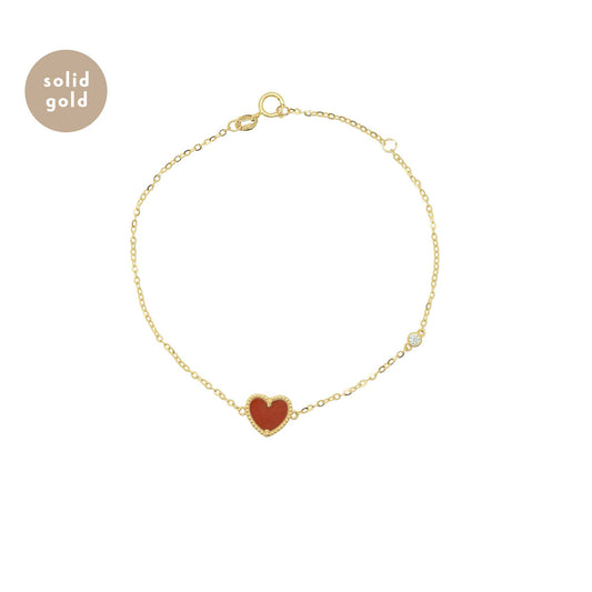 Solid Yellow Gold Red Agate & Moissanite Bracelet