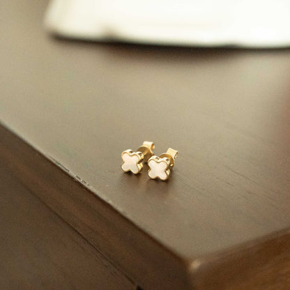 Solid Rose Gold Mother of Pearl Clover Studs