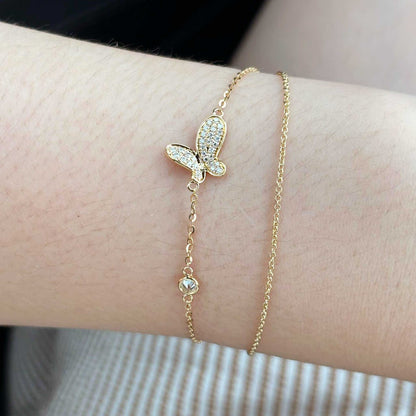 Solid Yellow Gold Moissanite Butterfly Bracelet