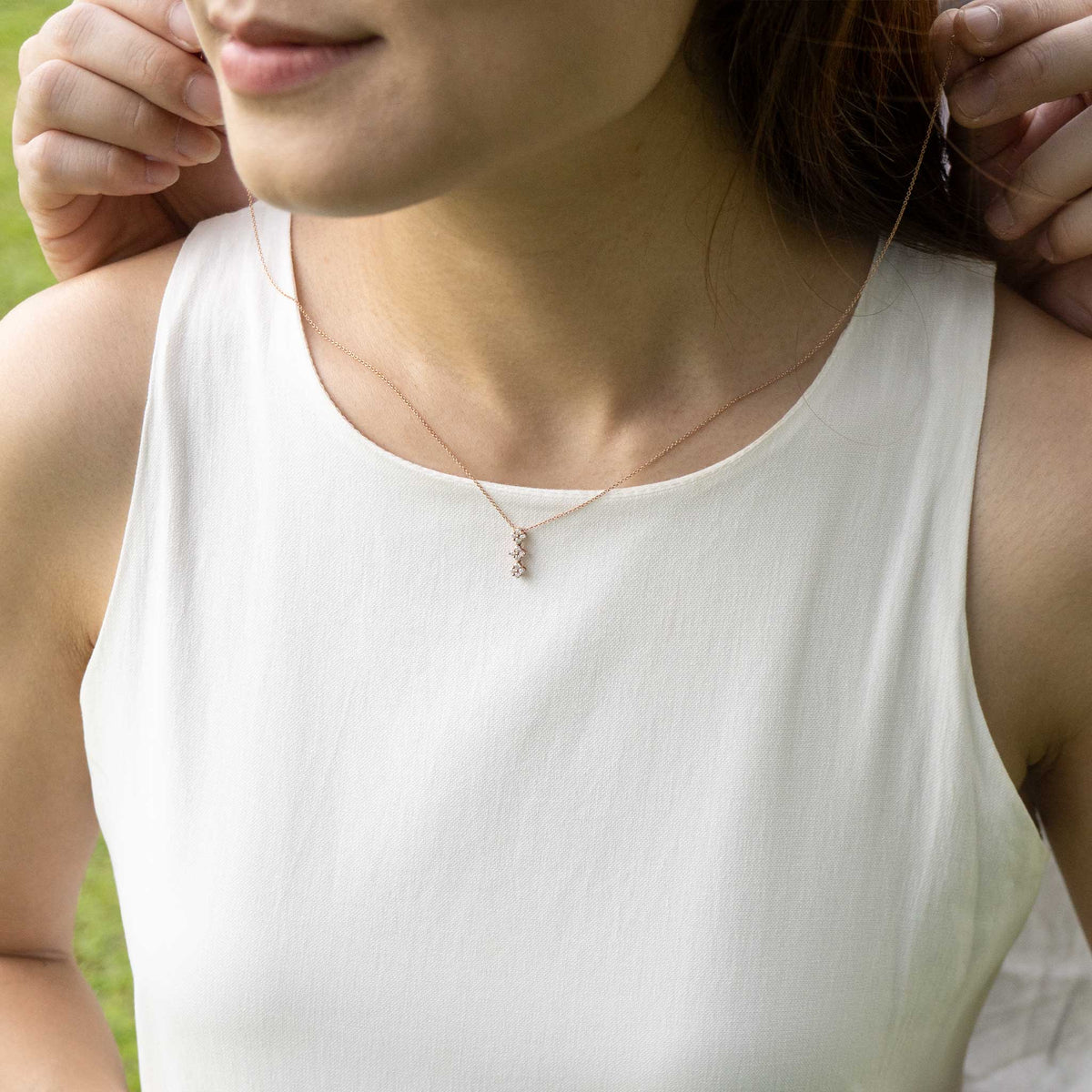 Solid Gold Multi Way Tri Clover Moissanite Necklace