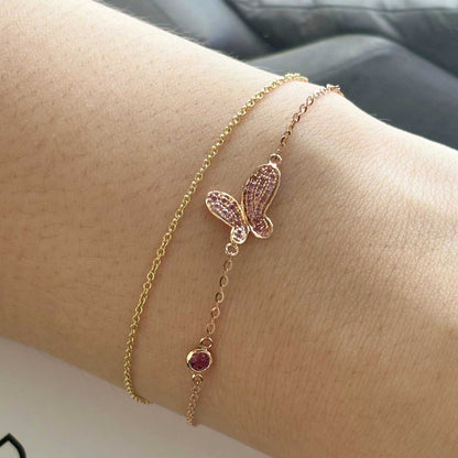 Solid Rose Gold Pink Tourmaline Butterfly Bracelet