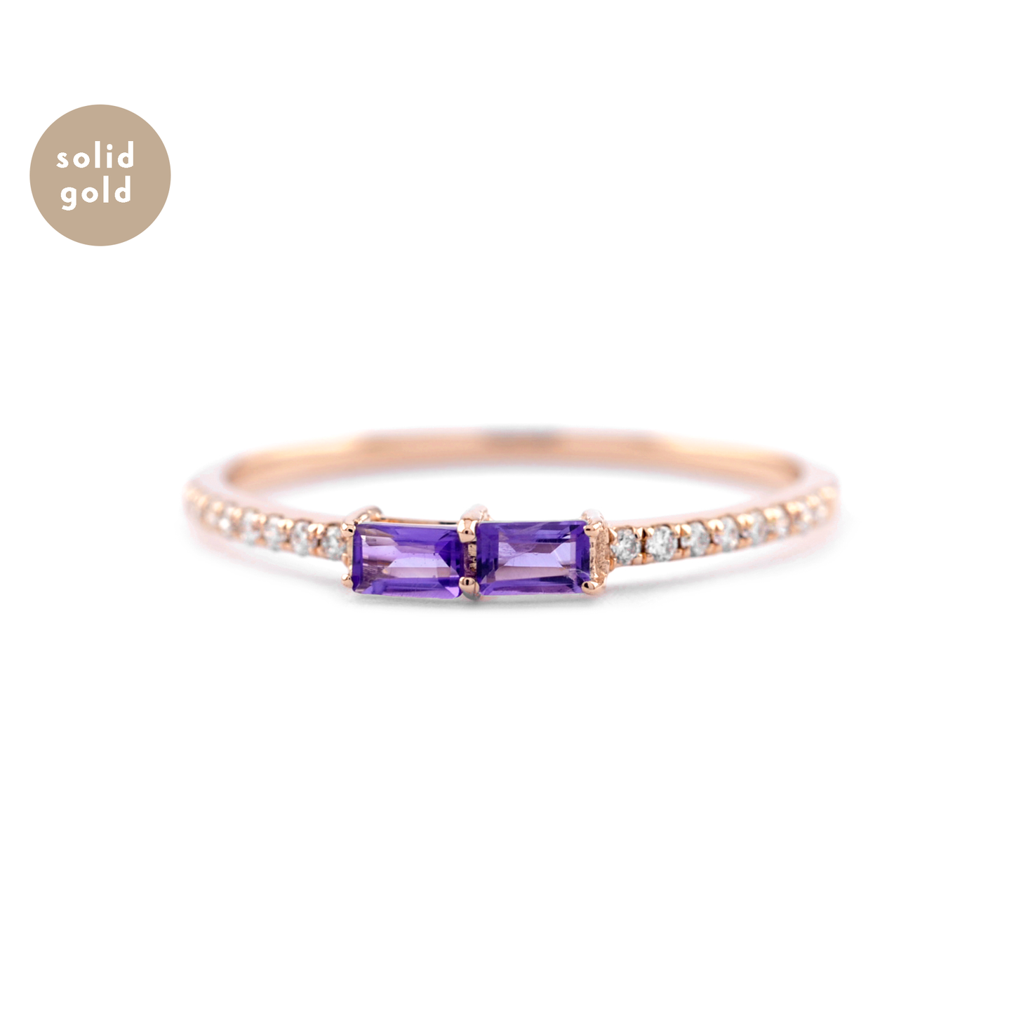 Solid Rose Gold Amethyst and Eternity Diamond Ring