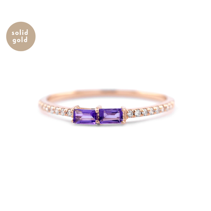 Solid Rose Gold Amethyst and Eternity Diamond Ring
