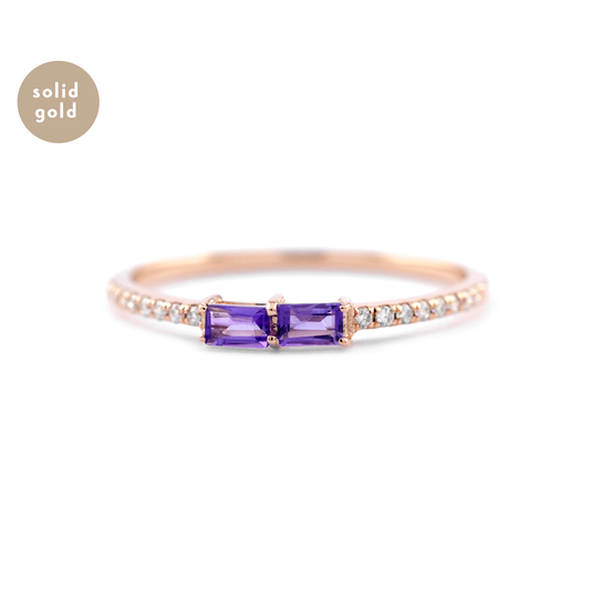 Solid Rose Gold Amethyst and Eternity Diamond Ring