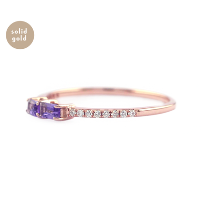 Solid Rose Gold Amethyst and Eternity Diamond Ring