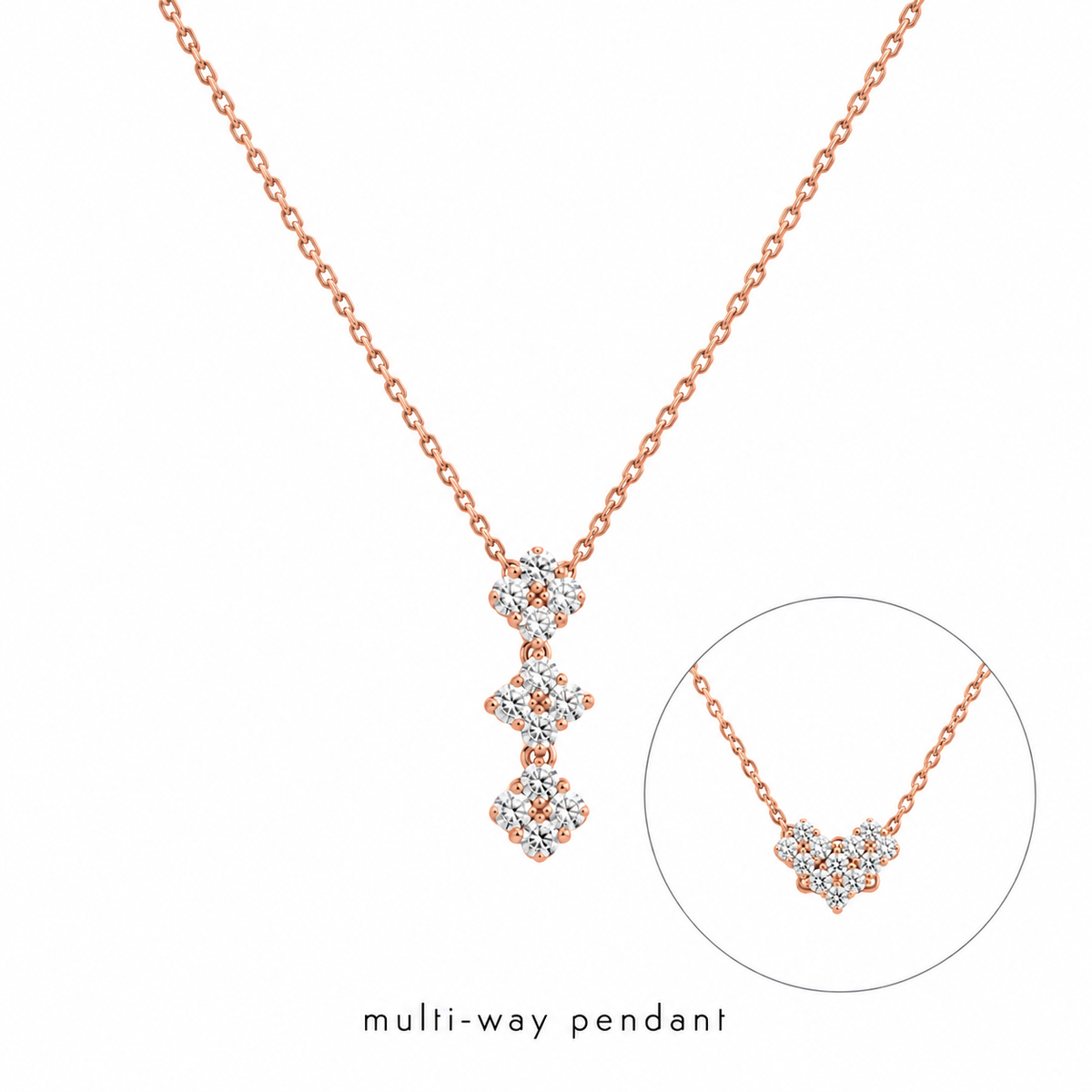 Solid Gold Multi Way Tri Clover Moissanite Necklace