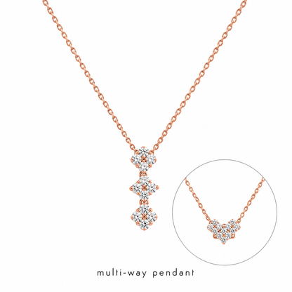 Solid Gold Multi Way Tri Clover Moissanite Necklace