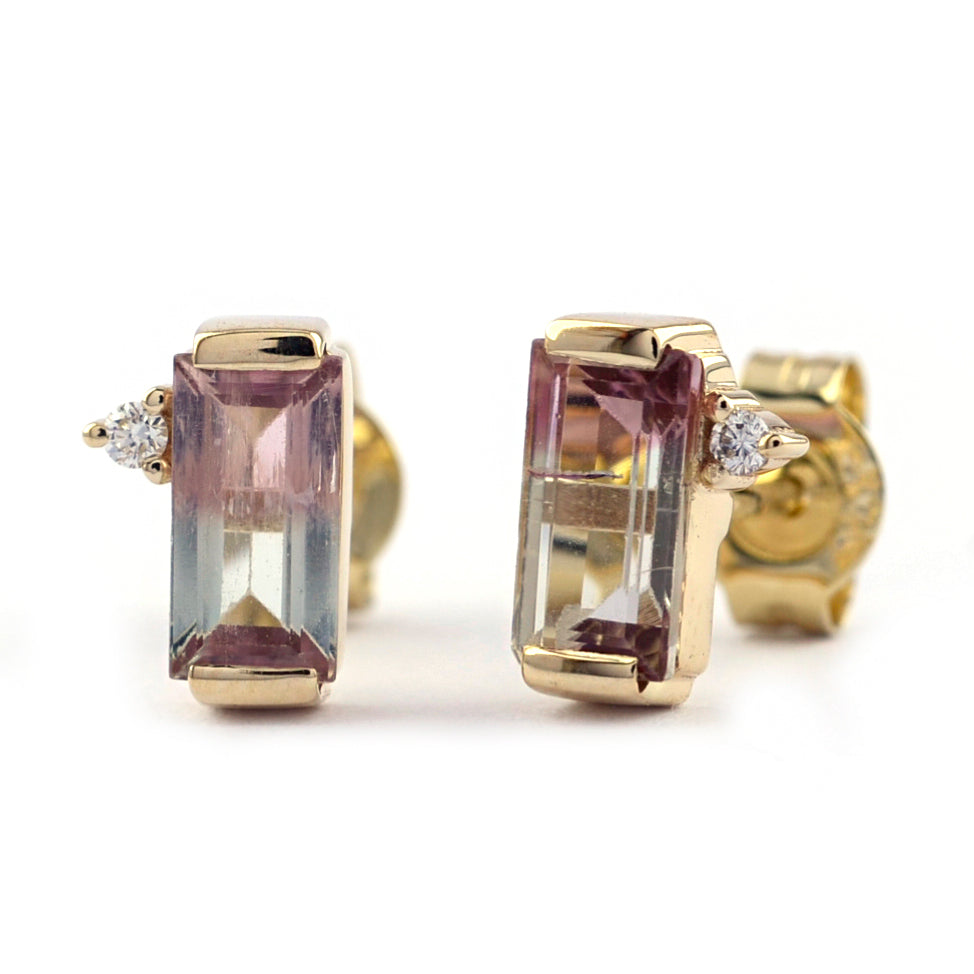 Solid Gold Bi-Coloured Tourmaline and Diamond Earrings
