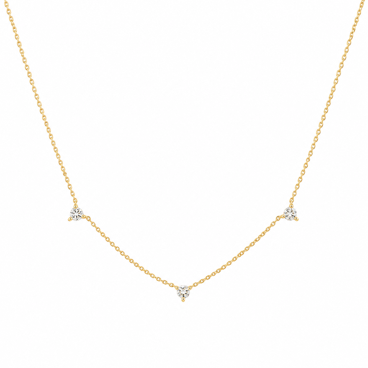 Solid Gold Tri Moissanite Necklace