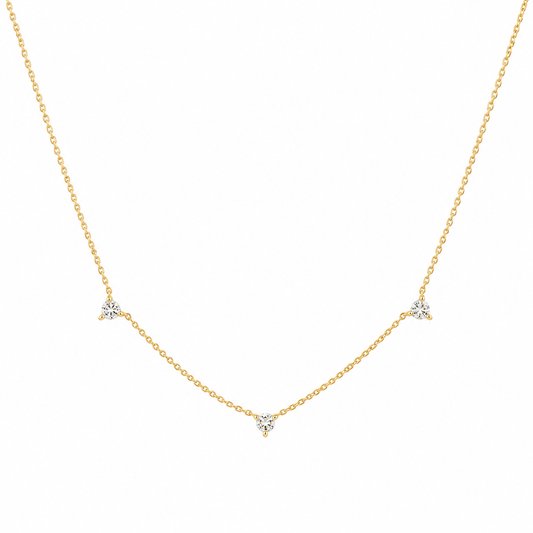 Solid Gold Tri Moissanite Necklace