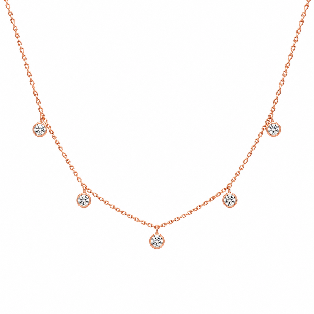 Solid Gold Five Moissanite Necklace