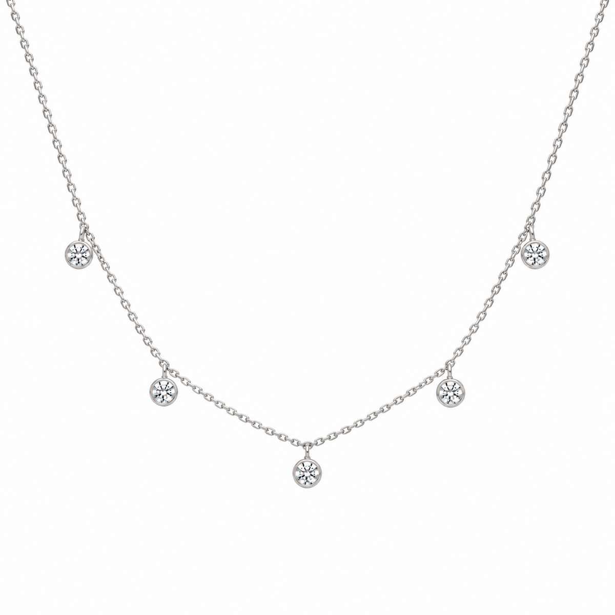Solid Gold Five Moissanite Necklace