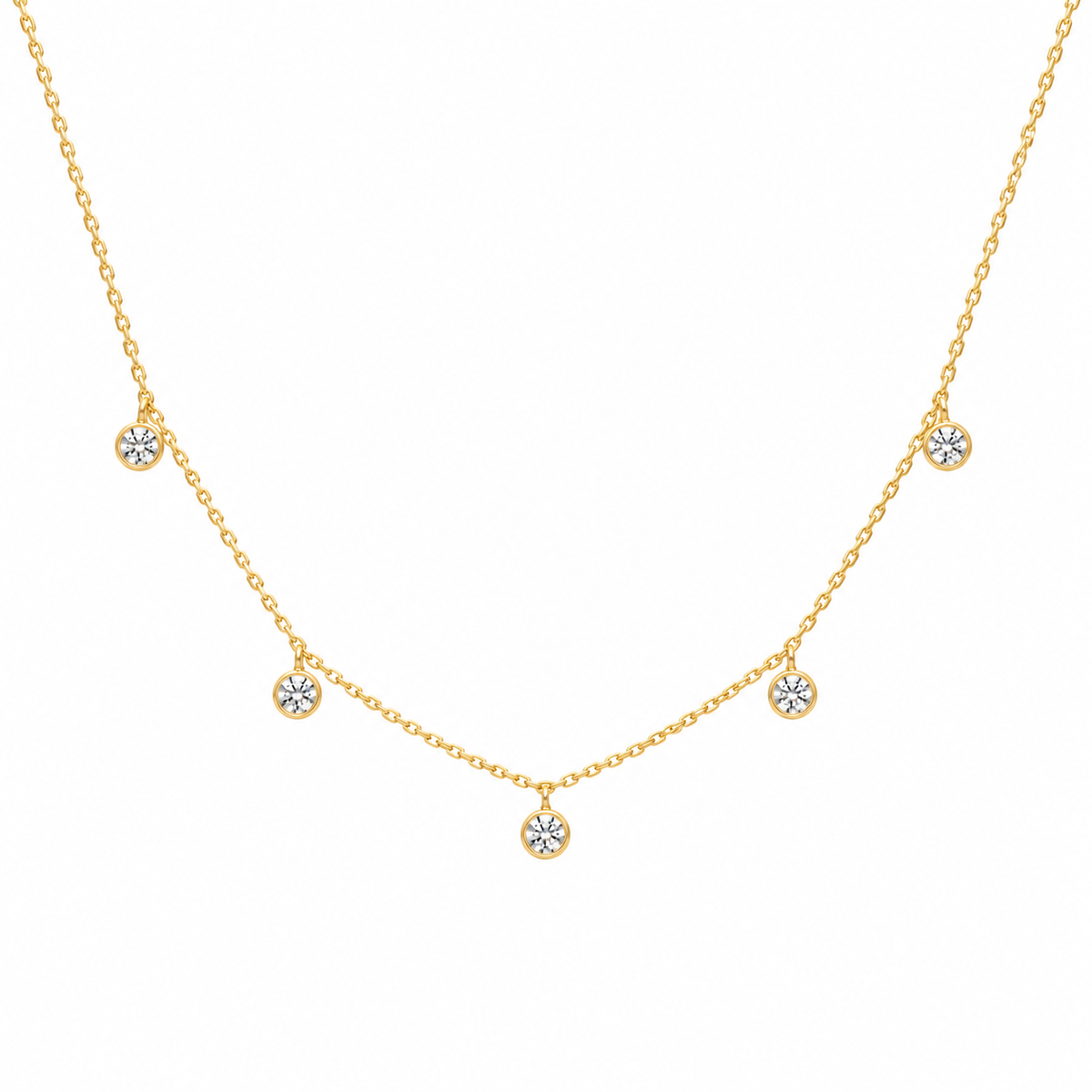 Solid Gold Five Moissanite Necklace