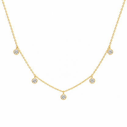 Solid Gold Five Moissanite Necklace