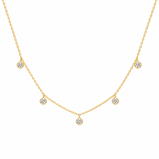 Solid Gold Five Moissanite Necklace