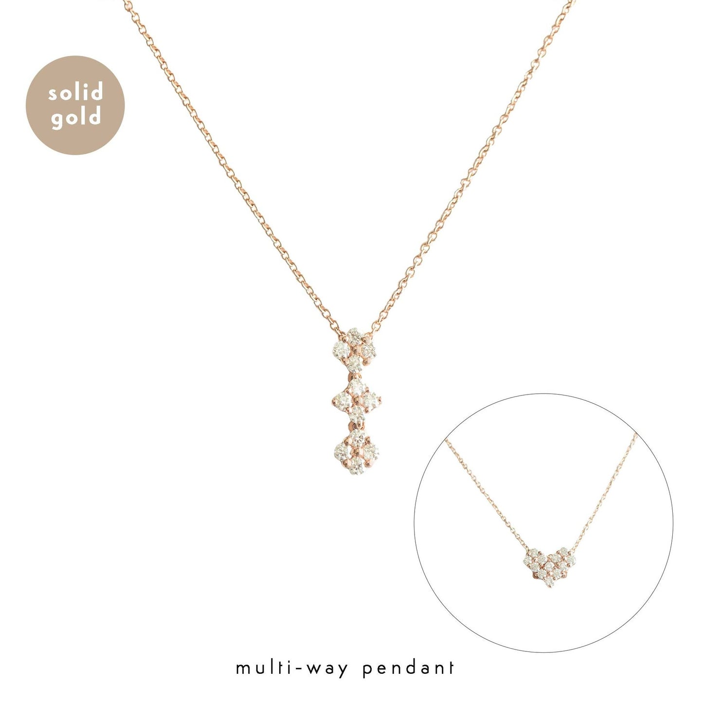 Solid Rose Gold Tri Clover Moissanite Necklace