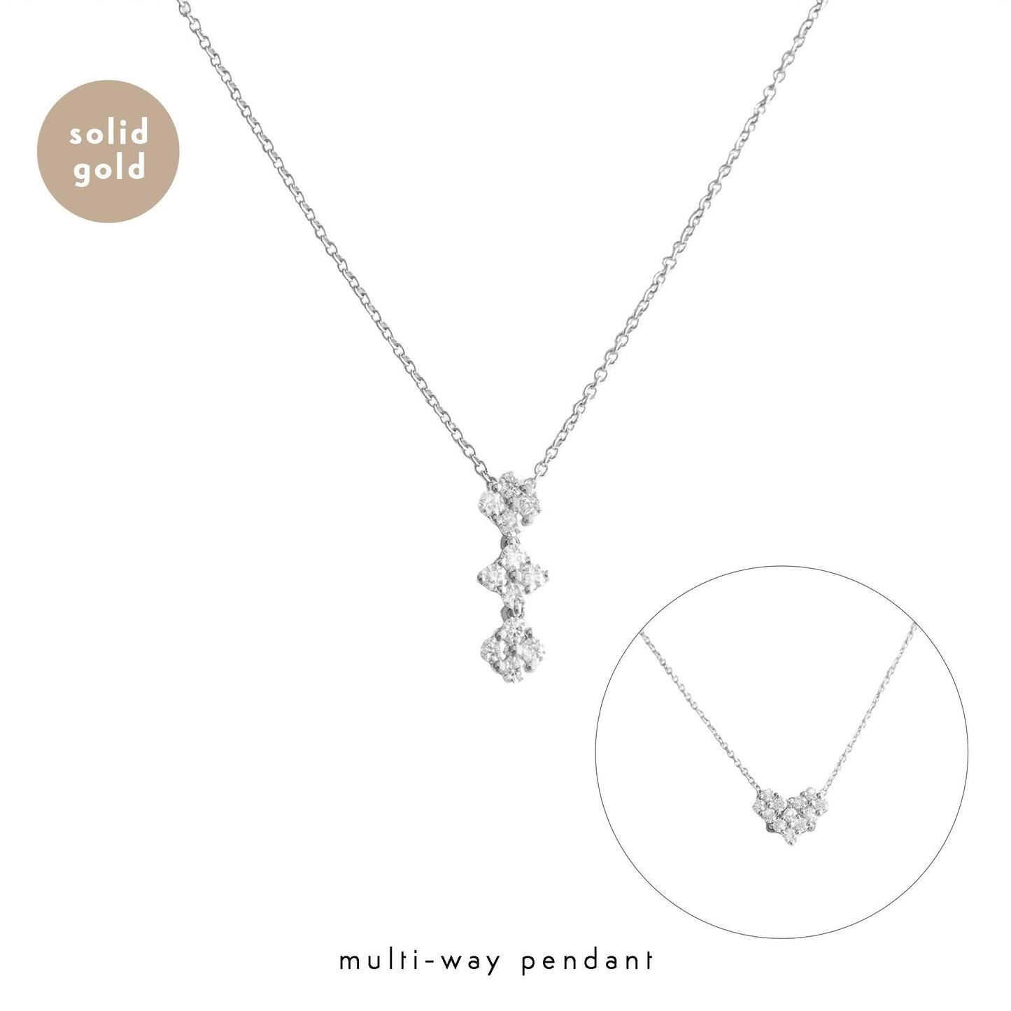 Solid White Gold Tri Clover Moissanite Necklace