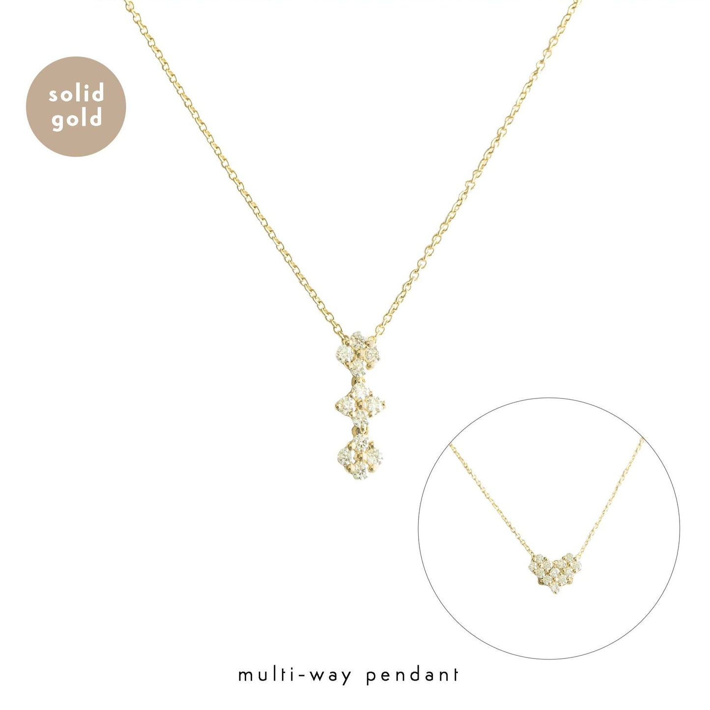 Solid Yellow Gold Tri Clover Moissanite Necklace