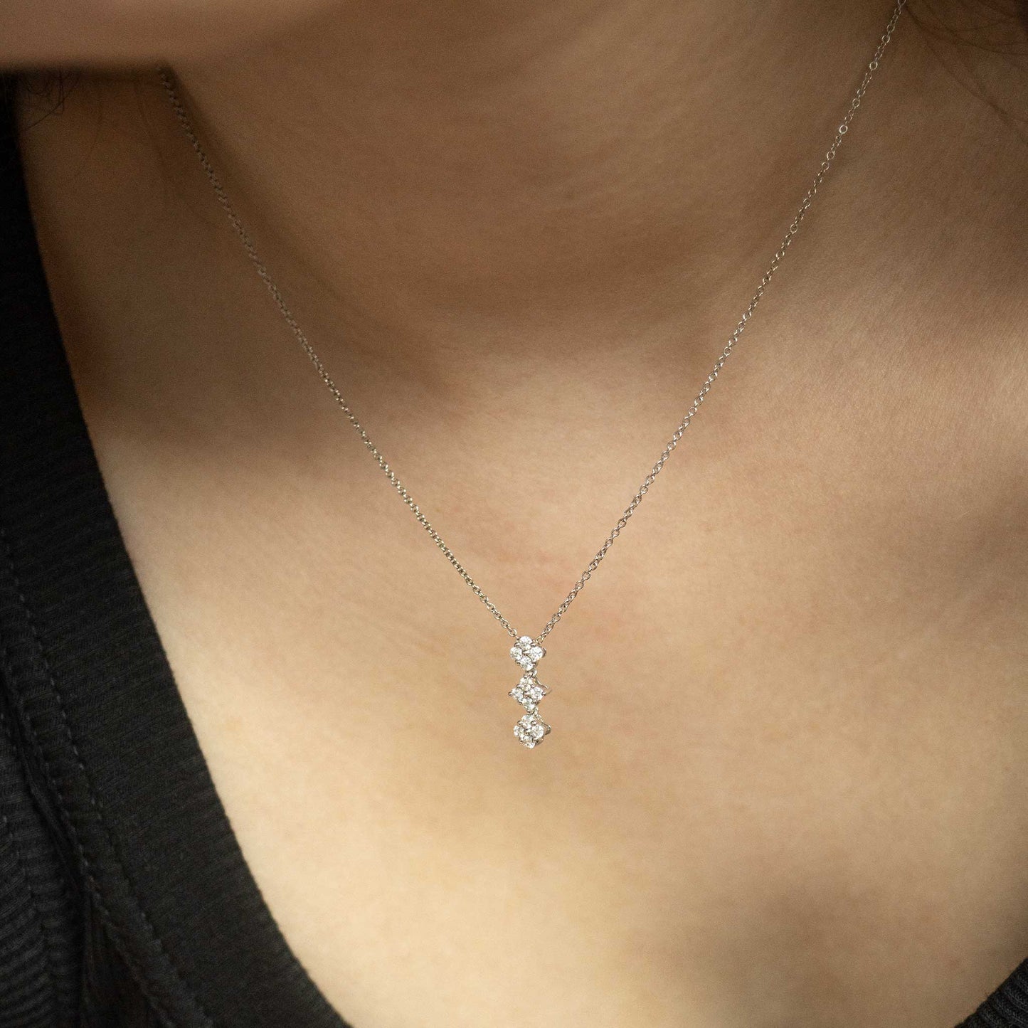 Solid White Gold Tri Clover Moissanite Necklace